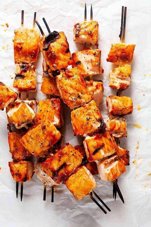 Maple Mustard Grilled Salmon Skewers