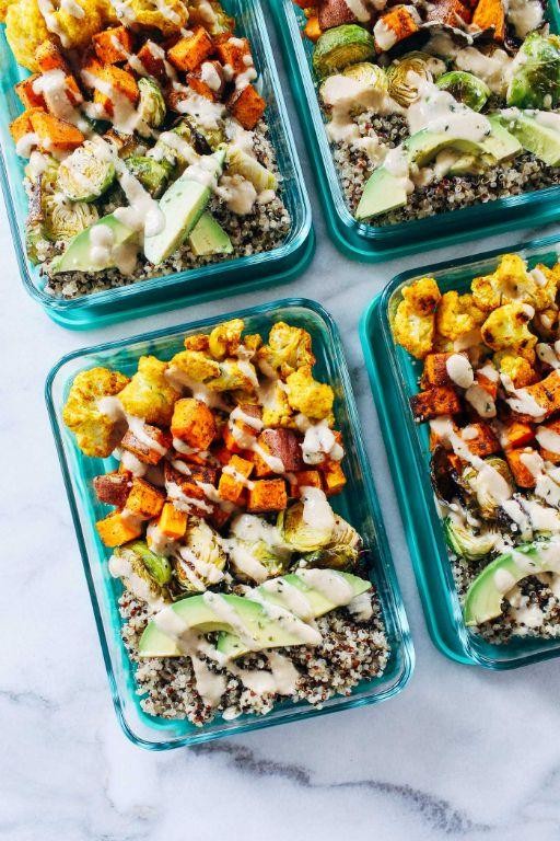 Meal-prep roasted vegetables in Tupperware