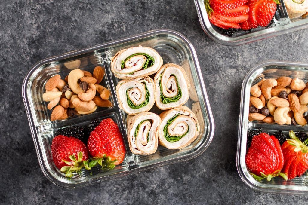 Meal-prep turkey wraps in Tupperware
