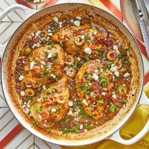Mediterranean Chicken and Olive Skillet