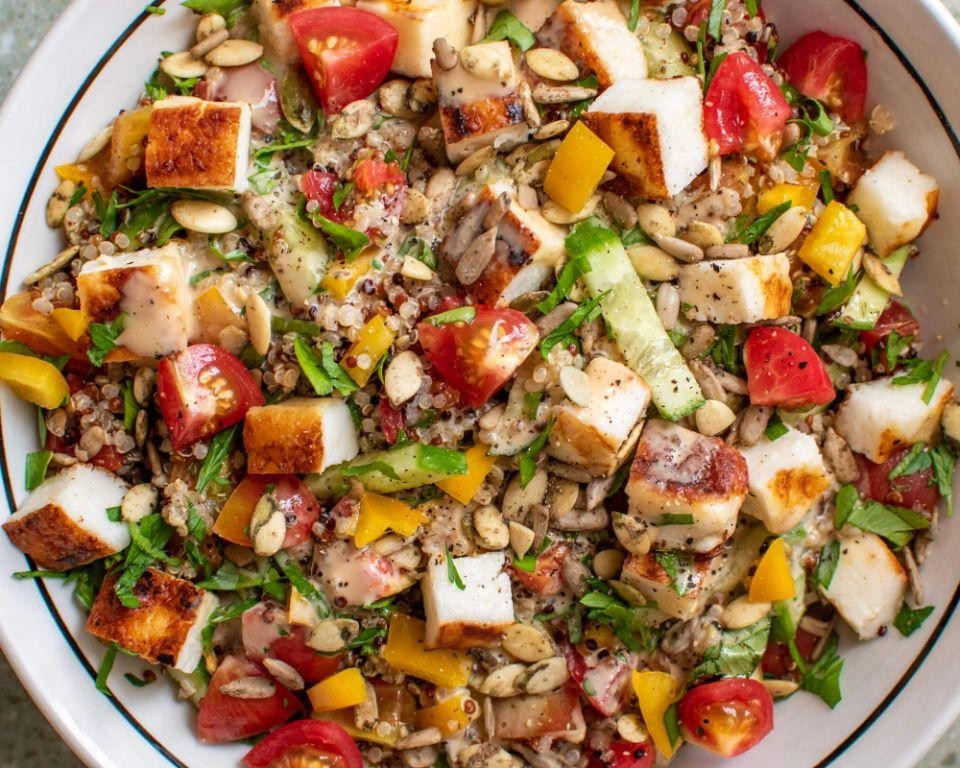Mediterranean Quinoa Salad with Grilled Halloumi