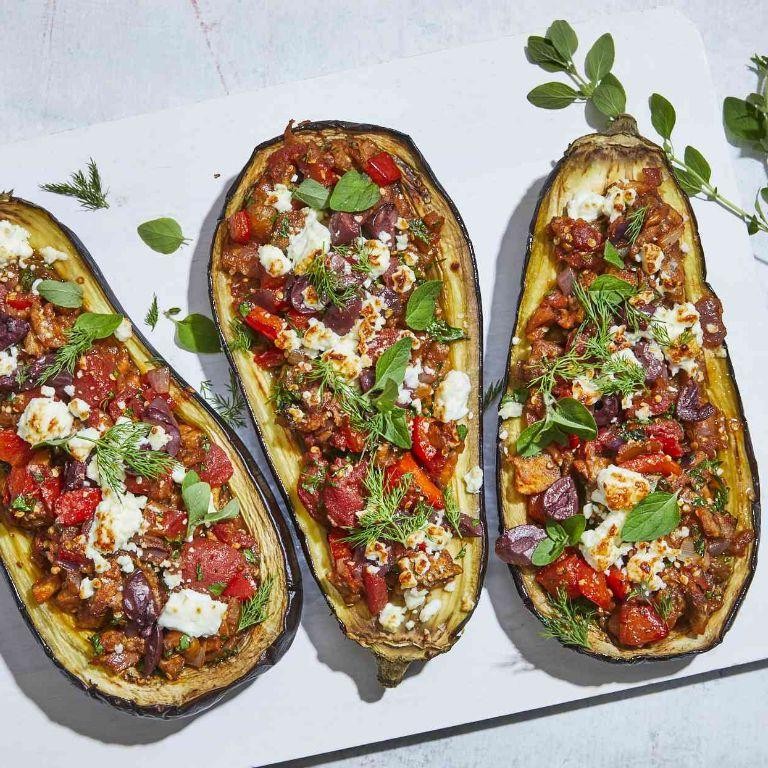 Mediterranean Stuffed Eggplant with Feta and Olives