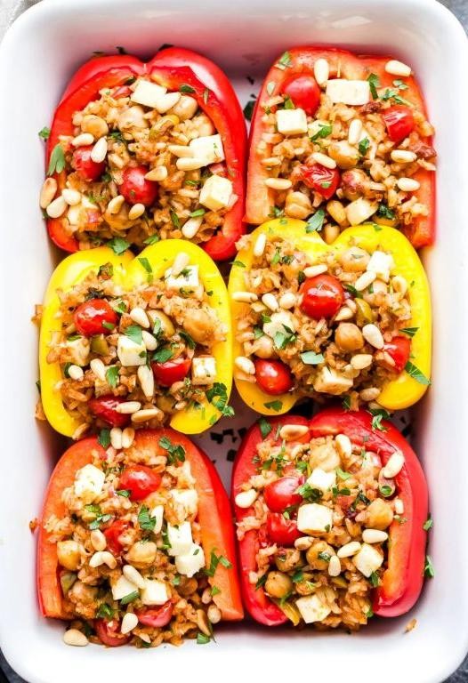 Mediterranean Stuffed Pepper Casserole with Chickpeas
