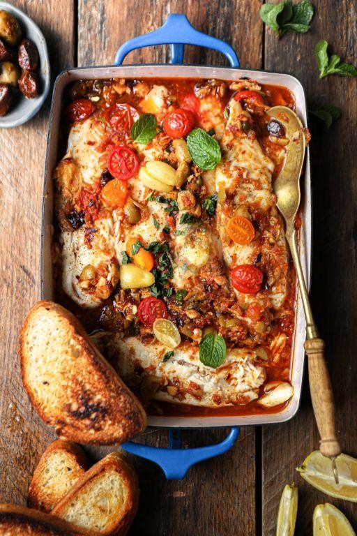 Mediterranean stewed tomatoes with olives and capers