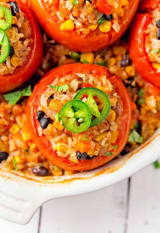 Mexican Rice and Pinto Bean Stuffed Tomatoes