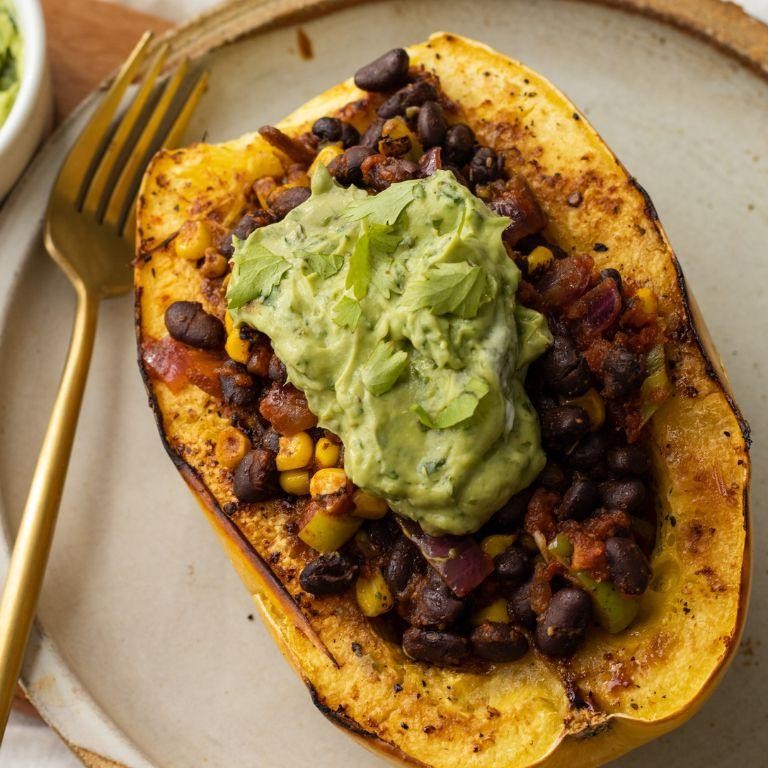 Mexican Spaghetti Squash with Black Beans and Corn