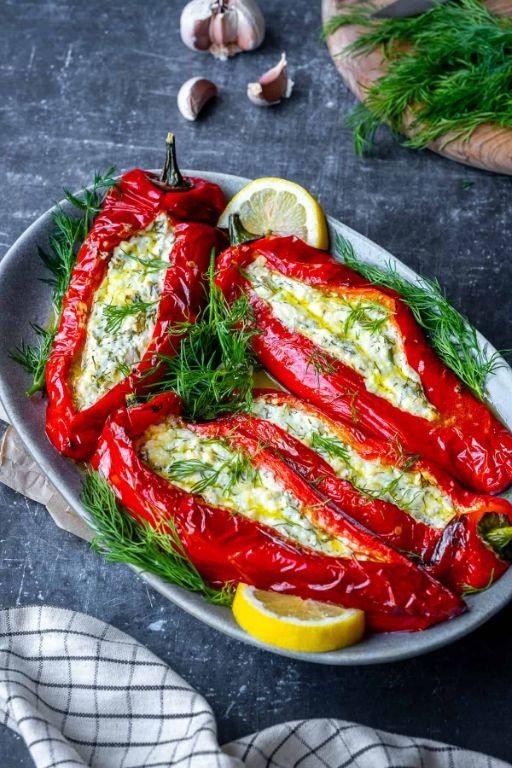 Microgreen and Feta Stuffed Peppers