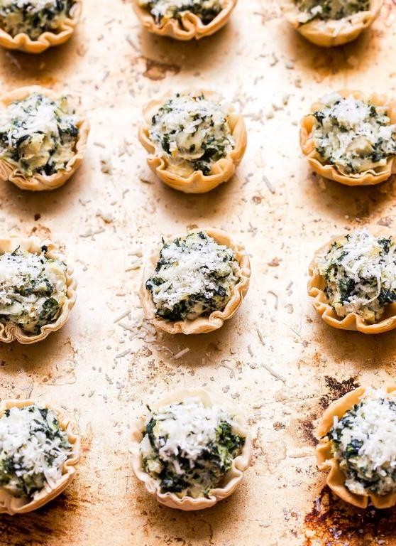 Mini spinach and artichoke dip cups