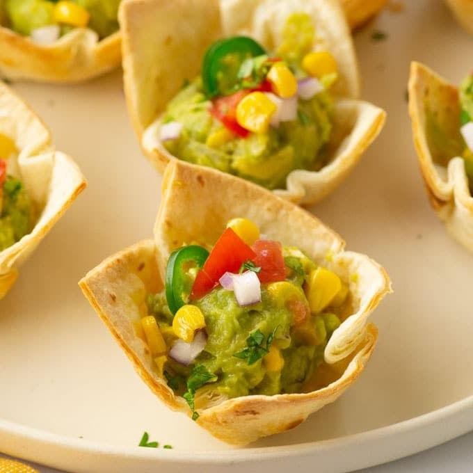 Mini taco cups with guacamole
