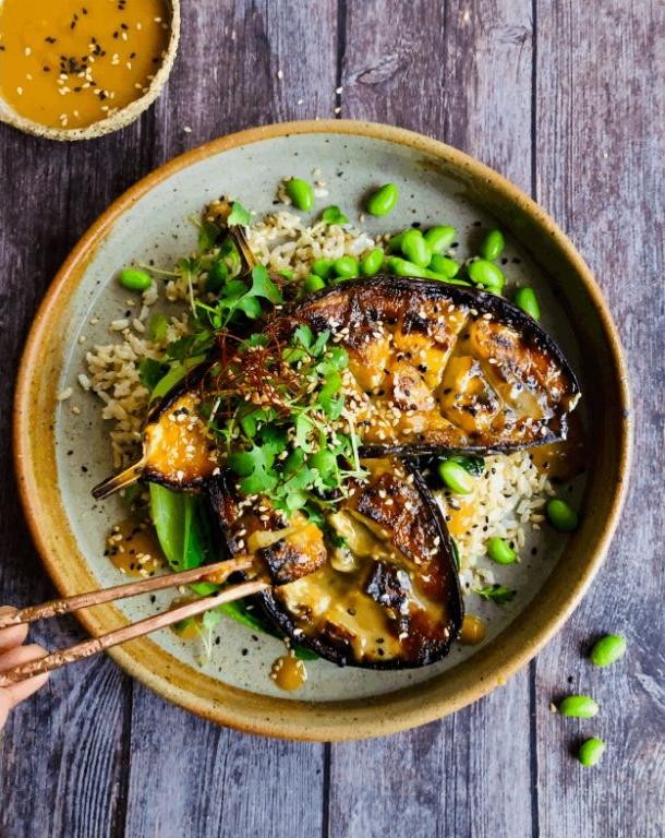 Miso Glazed Eggplant Rice Bowl