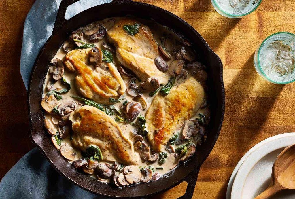 One-Pan Healthy Chicken Spinach and Mushroom Skillet