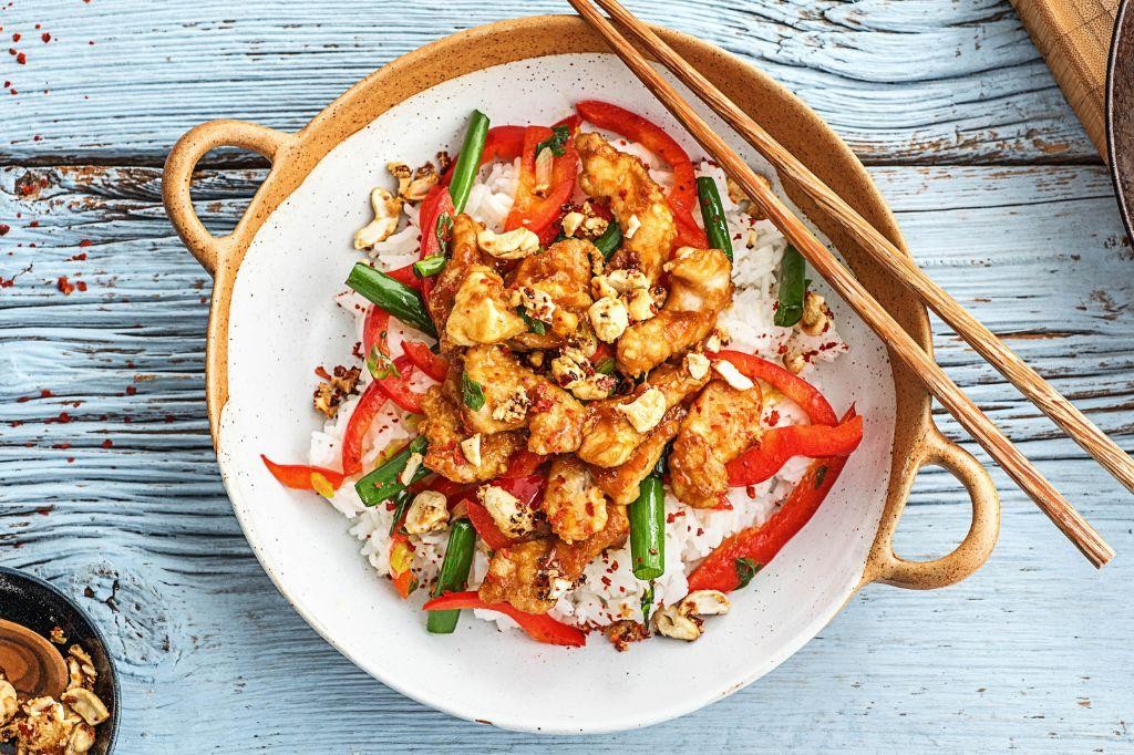 Orange Cashew Chicken with Jasmine Rice
