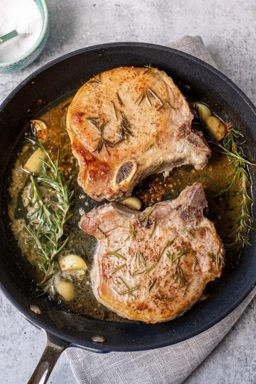 Oven-Baked Thick Bone-In Pork Chops with Rosemary and Garlic