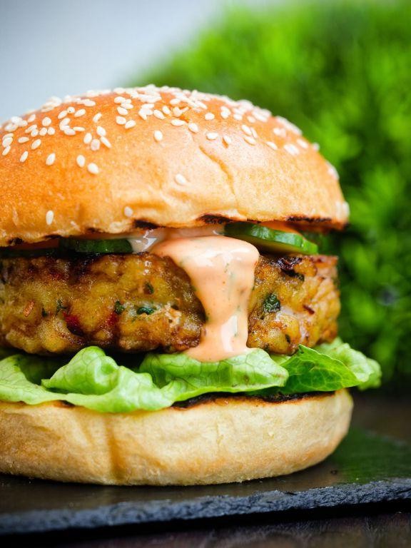 Pacific Cod Burgers with Sriracha Mayo