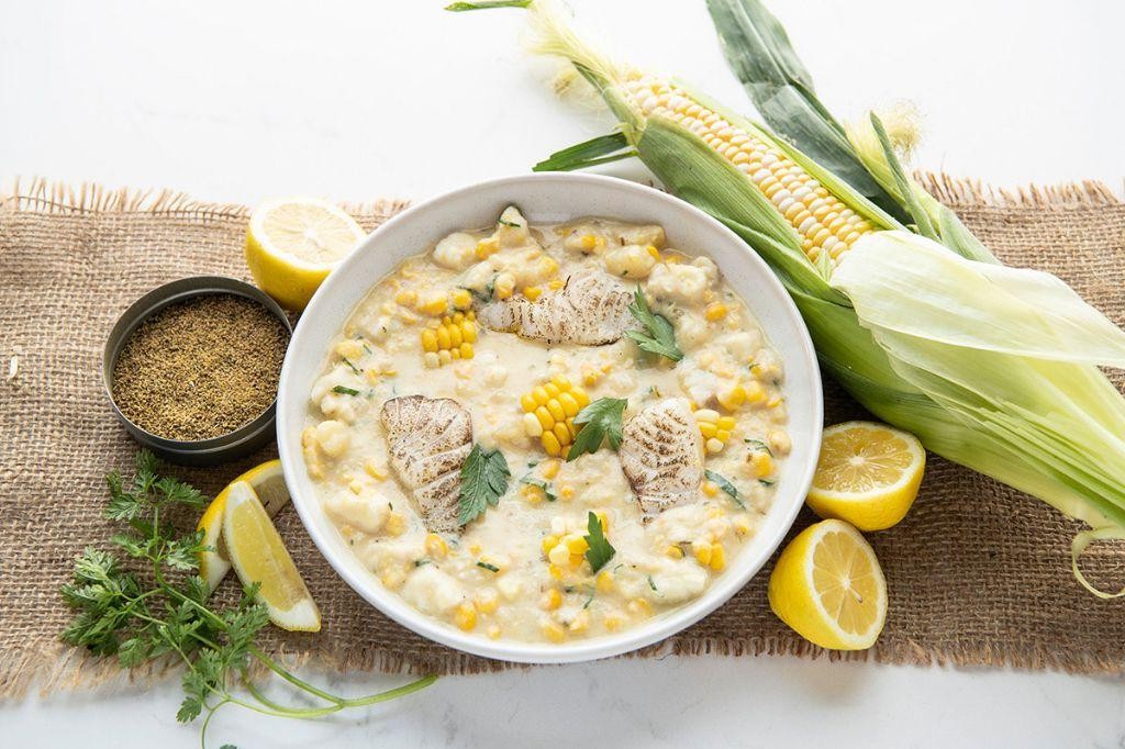 Pacific Cod Chowder with Corn and Bacon