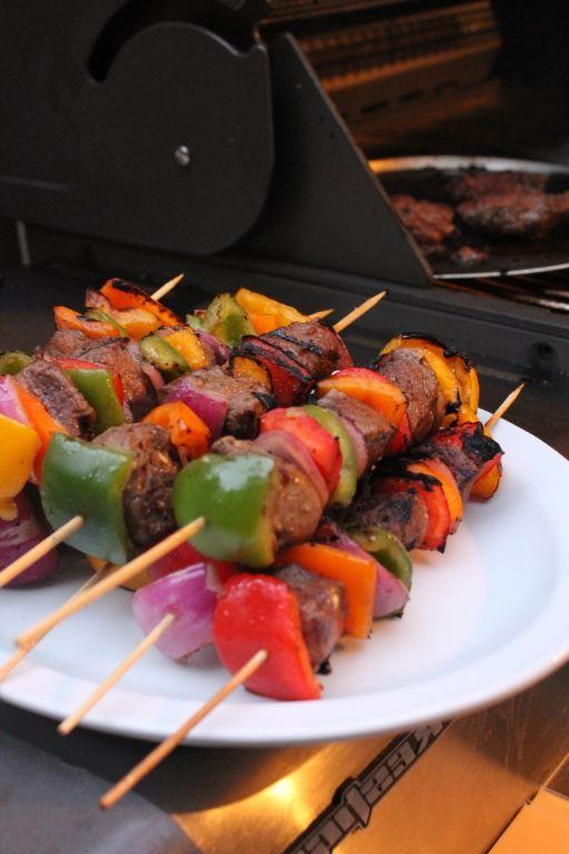 Paddlefish Kebabs with Bell Peppers and Onions