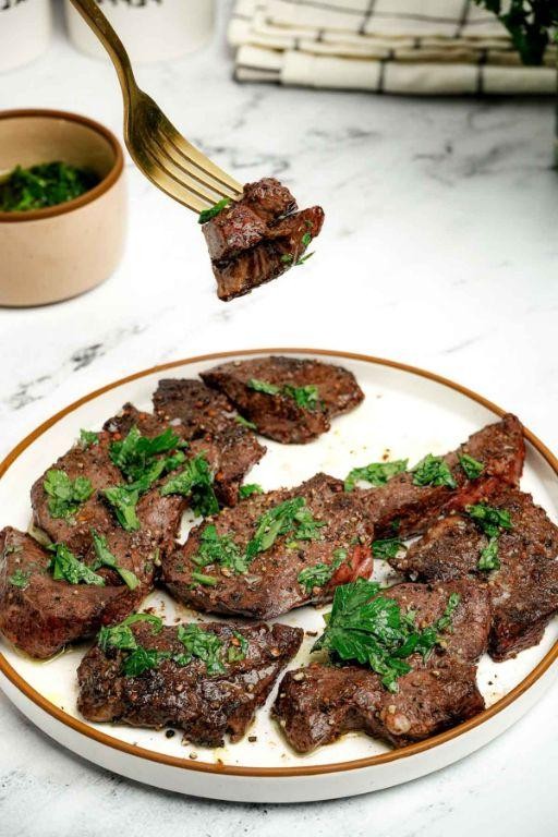 Pan-Seared Beef Heart with Garlic and Rosemary