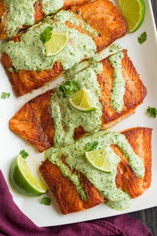 Pan-Seared Salmon with Cilantro Lime Sauce