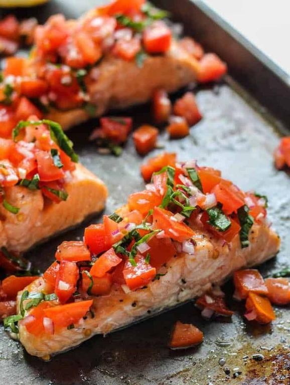 Pan-Seared Salmon with Tomato Basil Relish