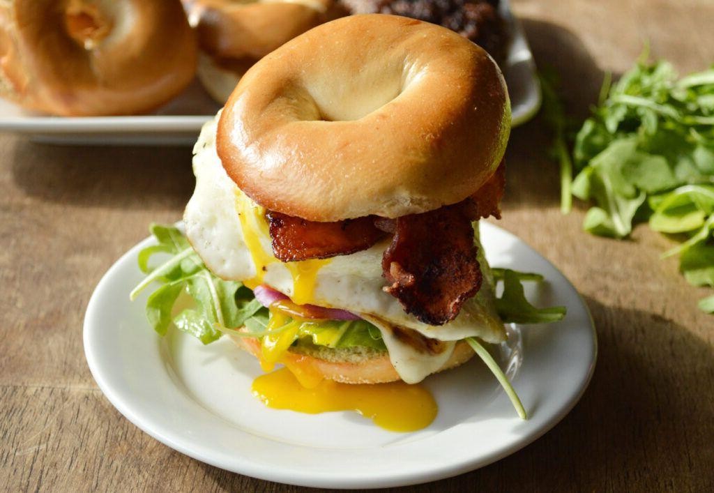 Pancake-Wrapped Breakfast Burger with Maple Glaze