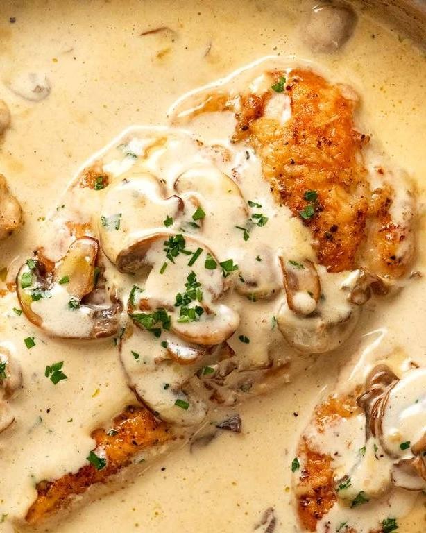 Panko Chicken Breast with Creamy Mushroom Sauce
