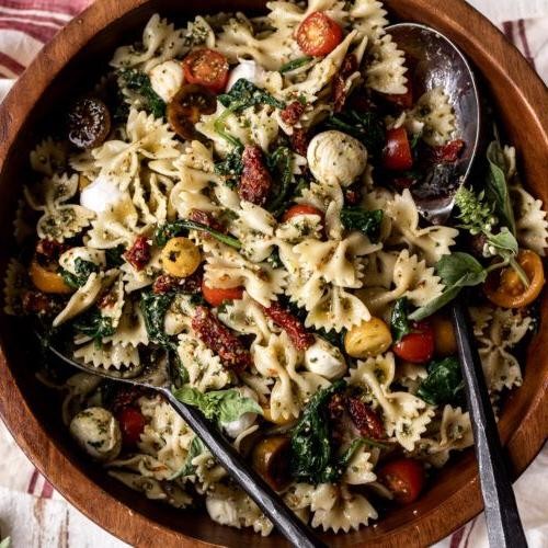 Pesto Bow Tie Pasta Salad with Sun-Dried Tomatoes