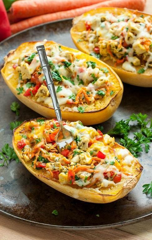 Pesto Chicken Stuffed Spaghetti Squash