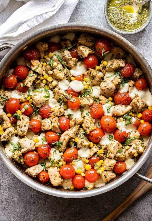 Pesto Chicken and Cherry Tomato Skillet
