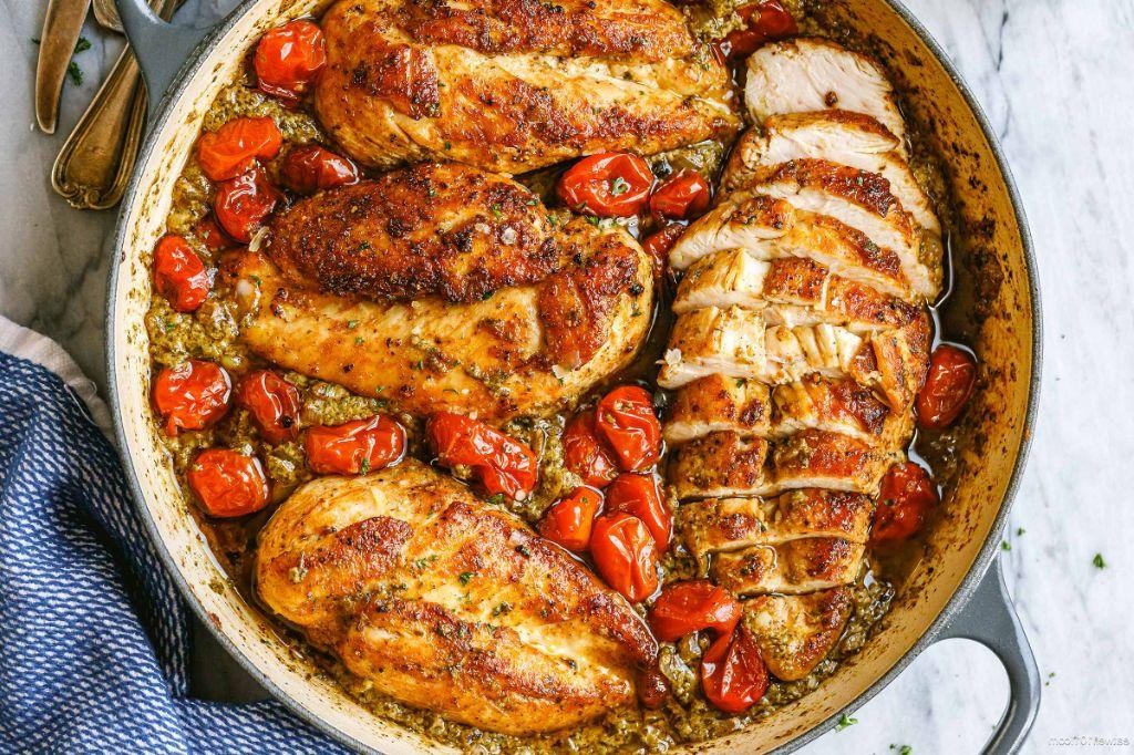 Pesto Chicken with Roasted Tomatoes