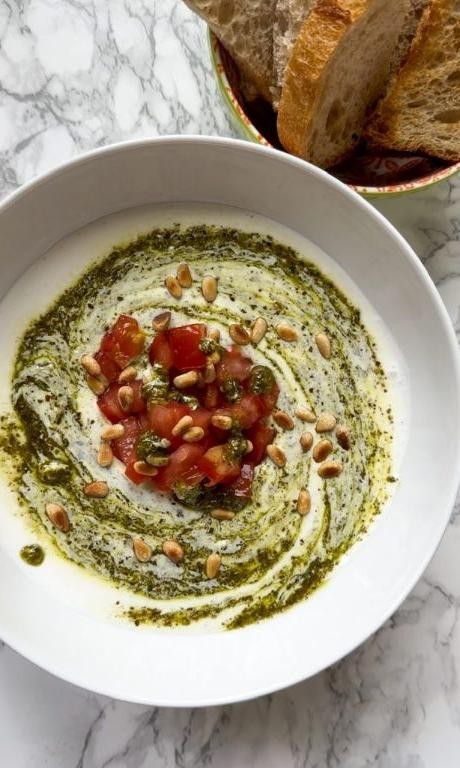 Pesto Parmesan Cottage Cheese Dip