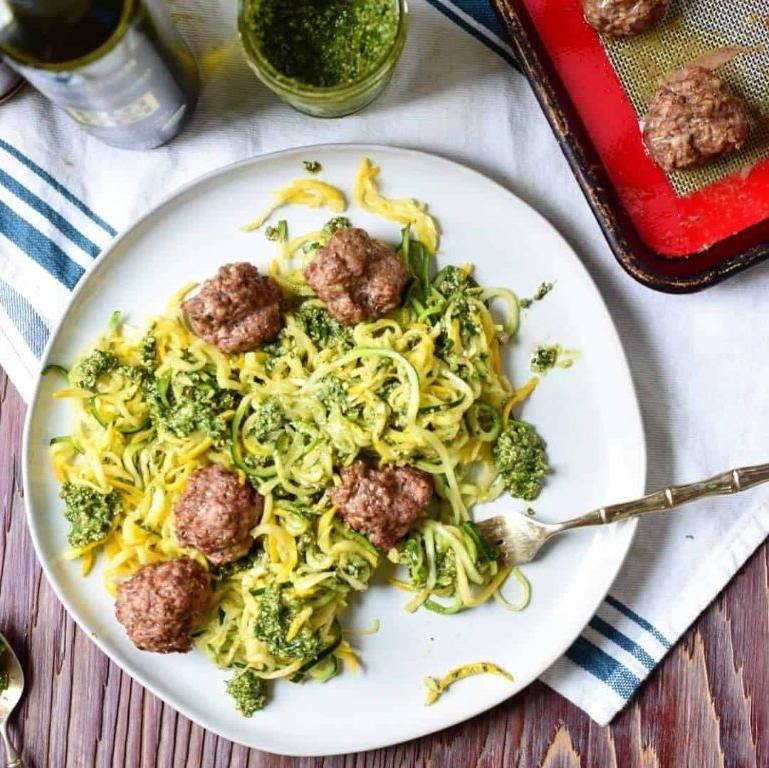 Pesto Turkey Meatballs with Zucchini Noodles