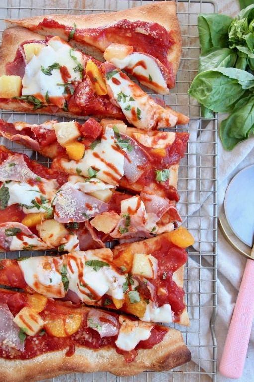 Pineapple and Ham Taco Pizza with Spicy Sriracha Drizzle