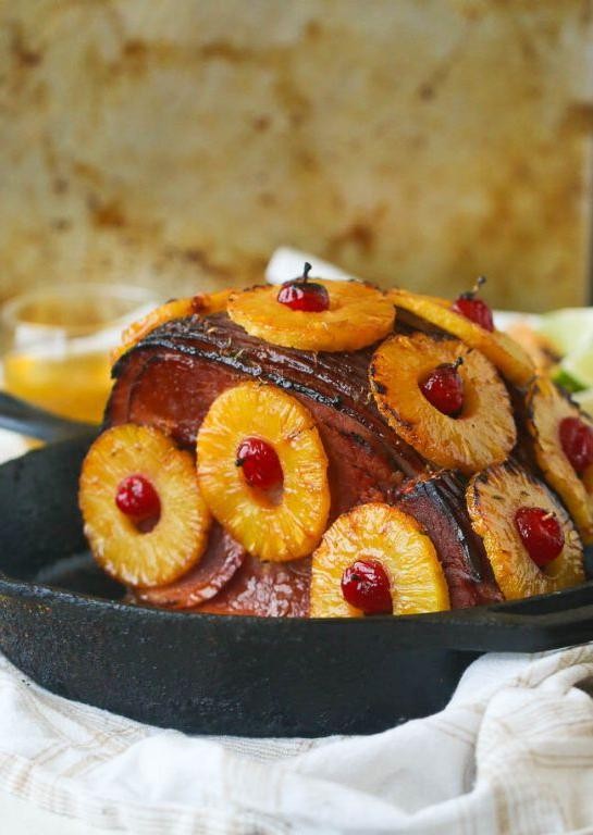 Pineapple and Maraschino Cherry Studded Ham