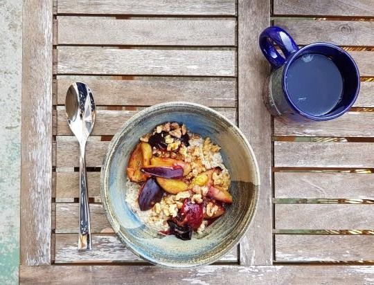 Plum and Cardamom Oatmeal Breakfast Bowl