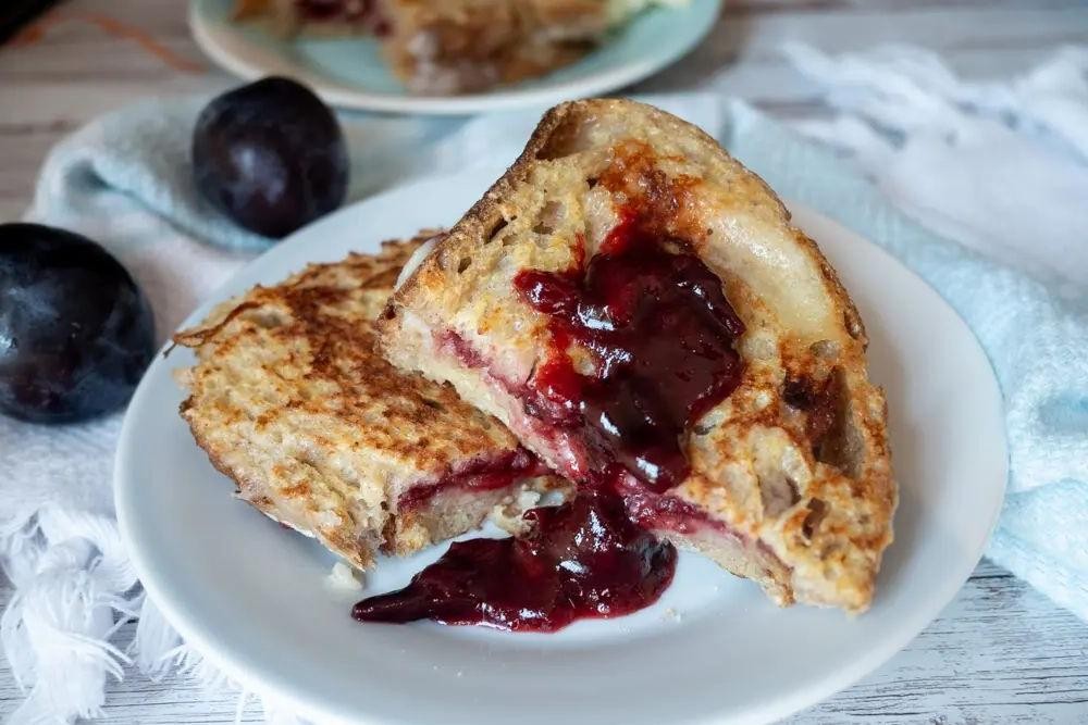 Plum and Walnut Stuffed French Toast