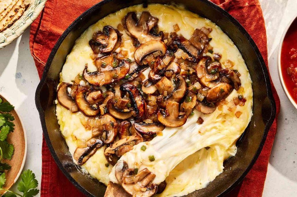 Poblano and Mushroom Queso Flameado