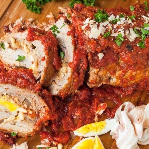 Pork Braciole Stuffed with Prosciutto and Mozzarella