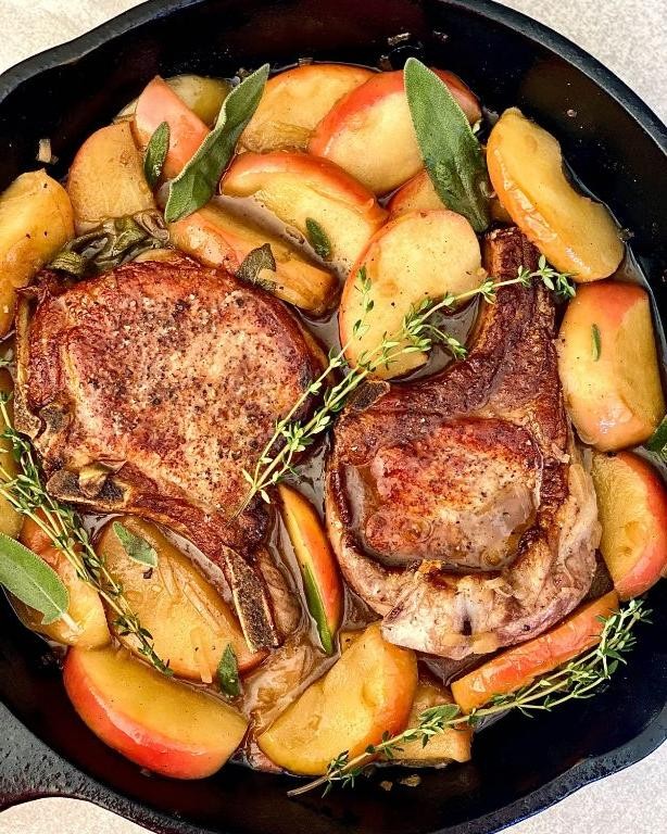 Pork Chop and Apple Skillet with Sage