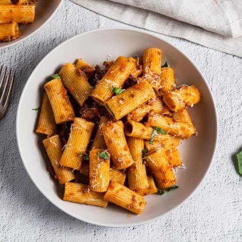 Pork and Beef Bolognese with Rigatoni