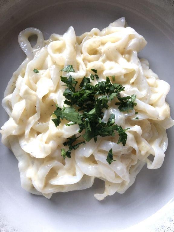 Pork and Broccoli Alfredo with Shirataki Noodles