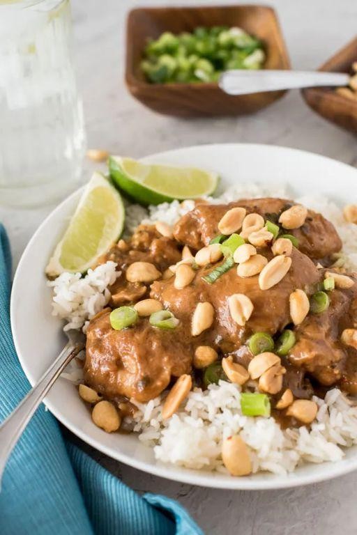 Pressure Cooked Chicken Thighs in Peanut Sauce