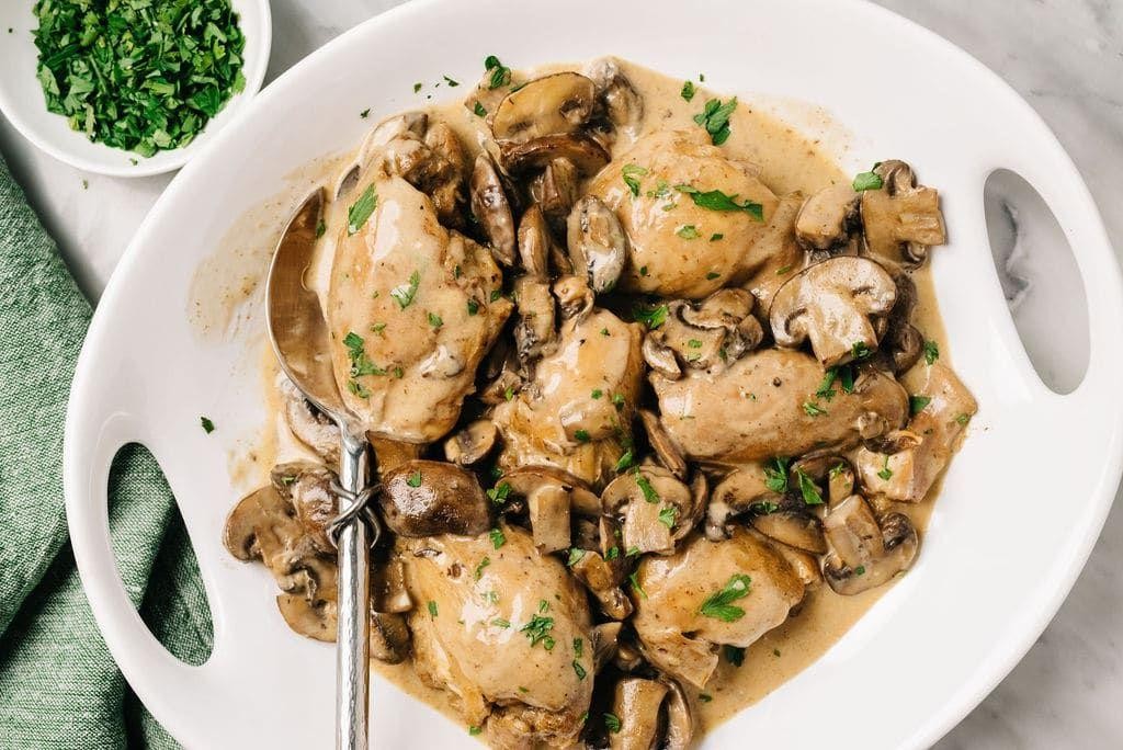 Pressure Cooked Chicken Thighs with Mushroom Gravy