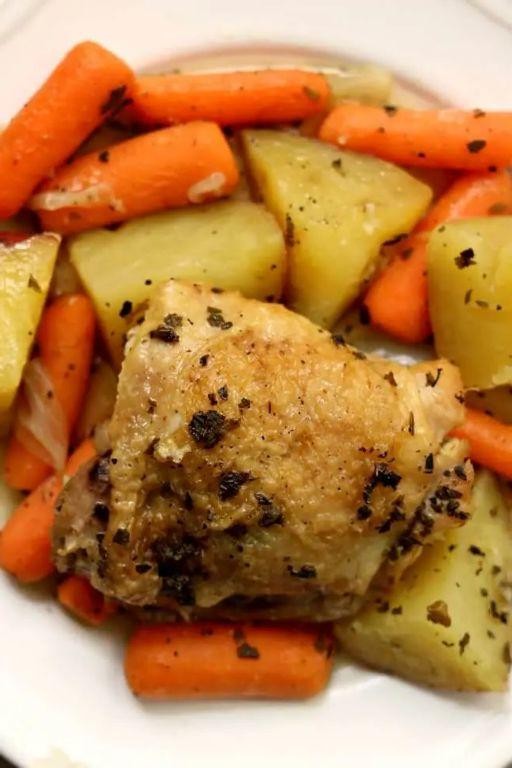 Pressure Cooked Chicken Thighs with Potatoes and Carrots