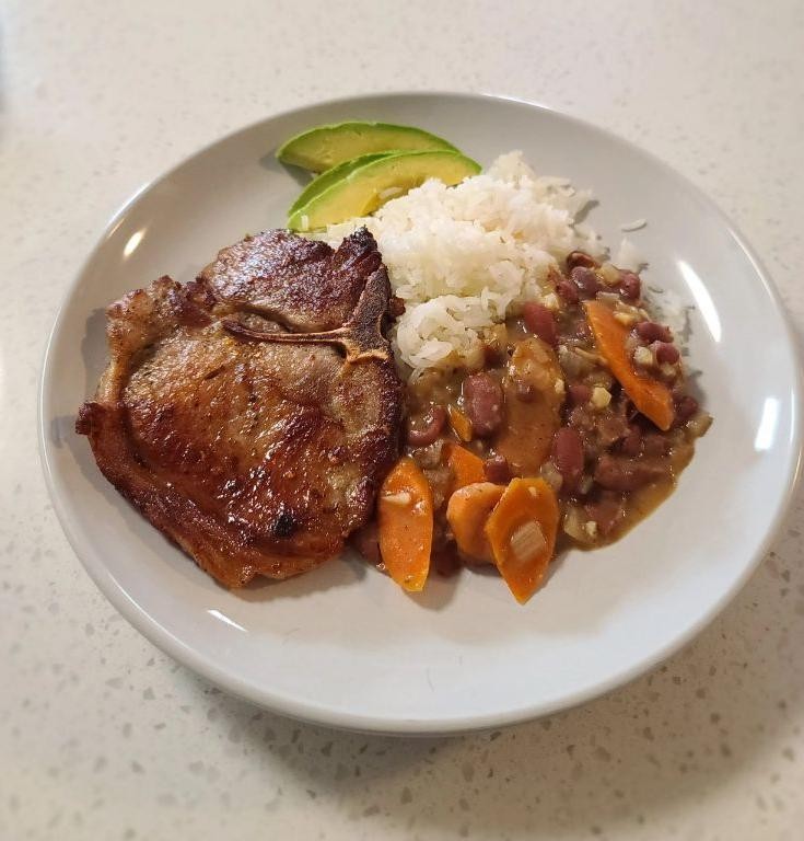 Puerto Rican Pork Chops with Rice and Beans