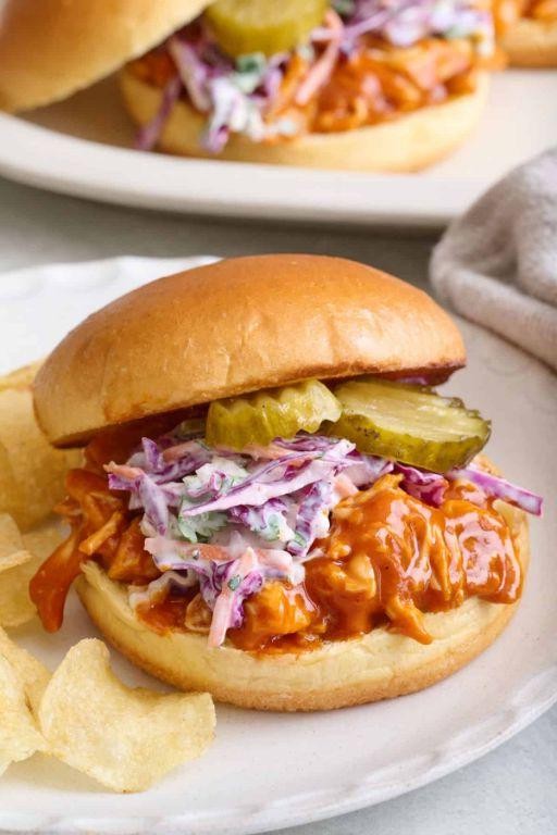 Pulled BBQ Chicken with Coleslaw on Brioche