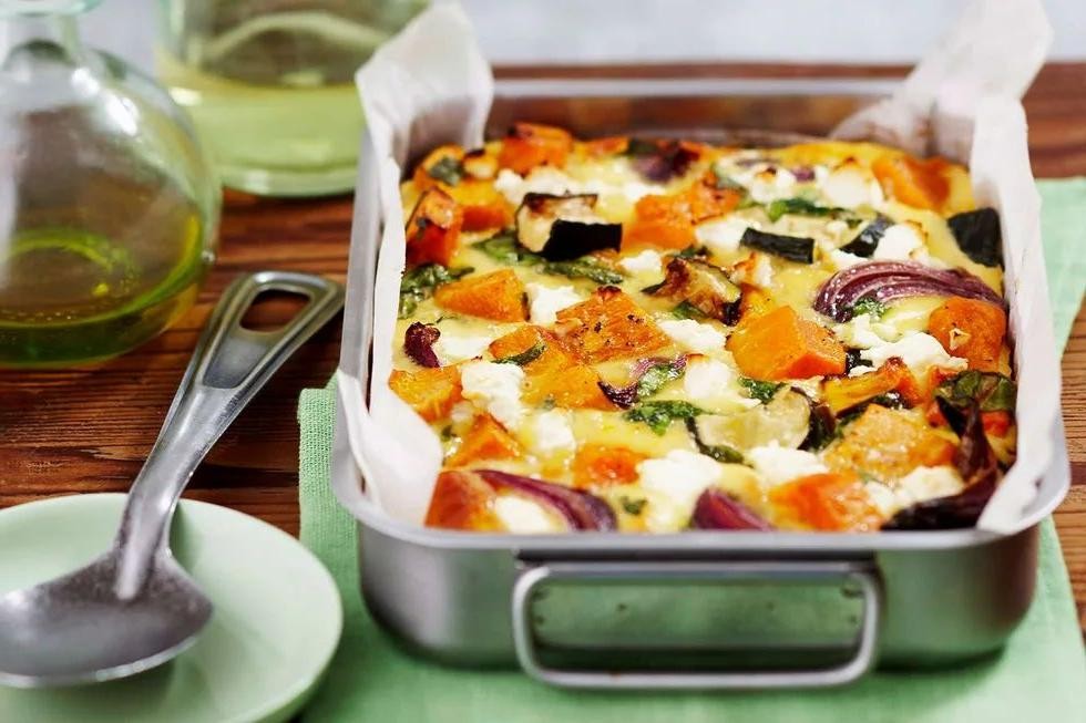 Pumpkin and Spinach Casserole with Feta Cheese