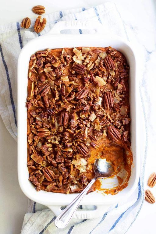 Pumpkin and Sweet Potato Casserole with Pecans