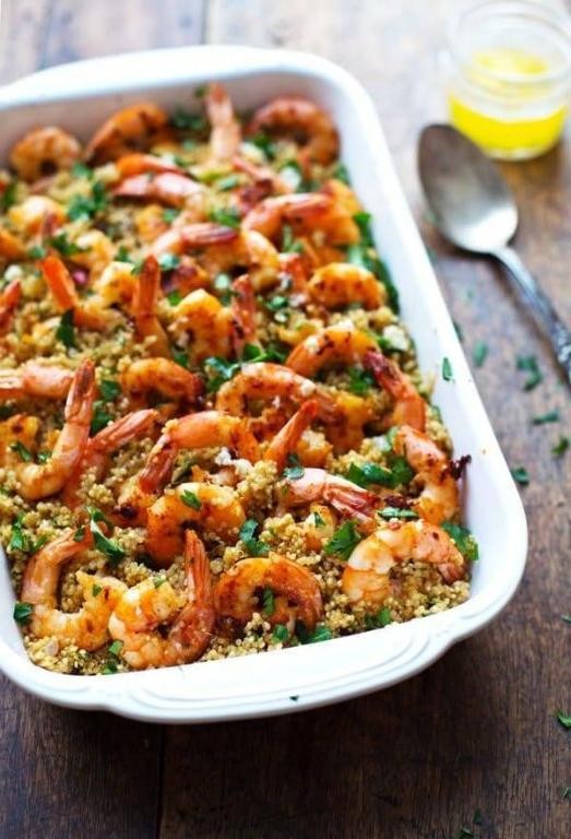 Quinoa and Grilled Shrimp with Garlic Butter