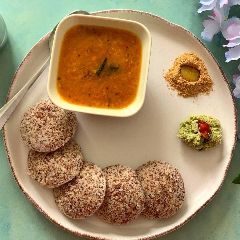Ragi Flour Idli with Sambar