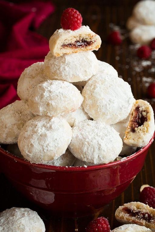 Raspberry Jam-Filled Snowball Cookies